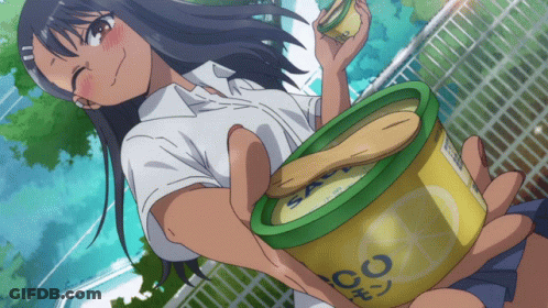A Girl Is Holding A Container Of Ice Cream That Says Go GIF