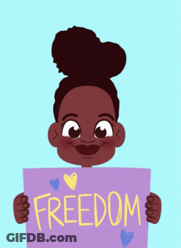 A Girl Is Holding A Purple Sign That Says Freedom GIF