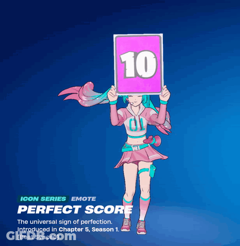 A Girl Is Holding A Sign That Says Perfect Score GIF