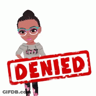 A Girl Is Holding A Stamp That Says Denied On It GIF