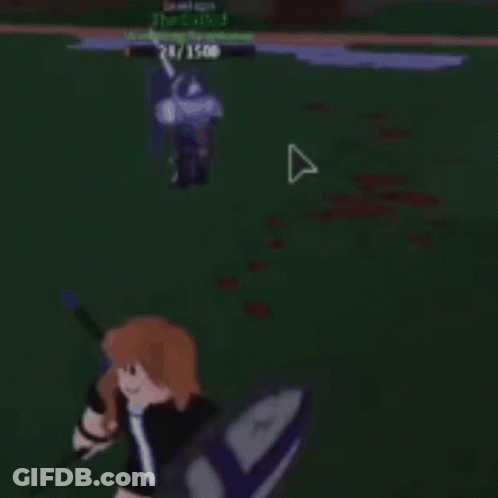 A Girl Is Holding A Sword And Shield In A Video Game While A Man Is Standing Behind Her . GIF