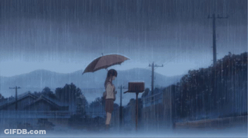 A Girl Is Holding An Umbrella In The Rain GIF