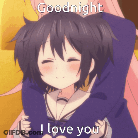 A Girl Is Hugging Another Girl With The Words Goodnight I Love You Above Her GIF