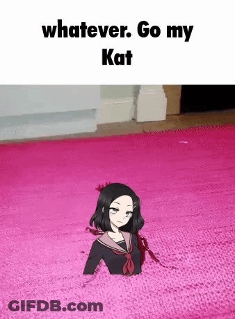 A Girl Is Laying On A Pink Rug And Says `` Whatever . Go My Kat '' . GIF