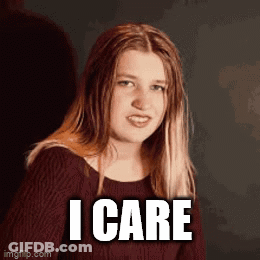 A Girl Is Making A Funny Face And Saying I Care . GIF