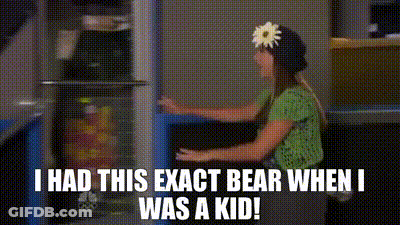 Girl Opening Refrigerator With Childhood Bear GIF