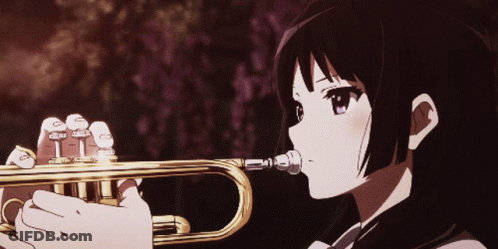 A Girl Is Playing A Trumpet In A Cartoon GIF