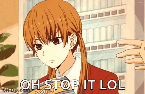 A Girl Is Reading A Book With The Words Oh Stop It Lol Written On The Bottom GIF