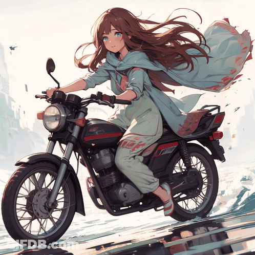 A Girl Is Riding A Motorcycle That Says Honda On The Side GIF