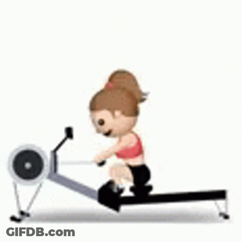 A Girl Is Riding A Rowing Machine With A Rope . GIF