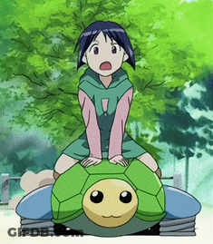 A Girl Is Riding On The Back Of A Turtle GIF