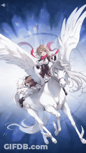 A Girl Is Riding On The Back Of A White Horse GIF
