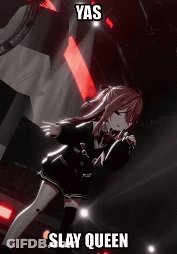 A Girl Is Singing Into A Microphone With The Words Yas Slay Queen Below Her GIF