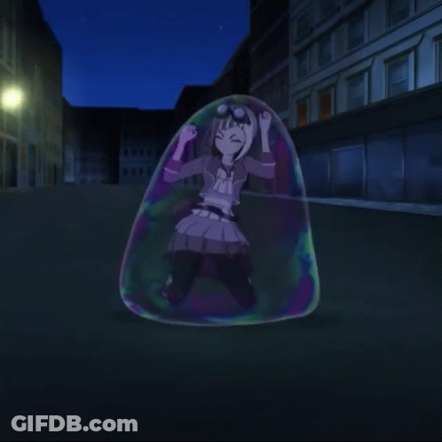 Girl Sitting Inside Bubble With Hands Up GIF