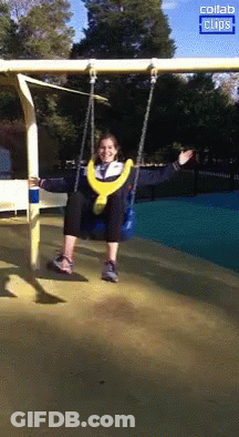 A Girl Is Sitting On A Swing With The Words Collab Clips Visible GIF