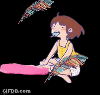 A Girl Is Sitting On The Floor With Her Tongue Out And The Words `` It 'S Too Hot '' . GIF