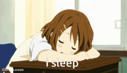 A Girl Is Sleeping At A Desk And The Words I Sleep Are Above Her GIF