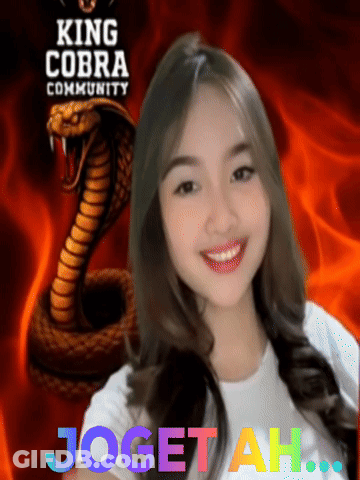 A Girl Is Smiling In Front Of A King Cobra Community Poster GIF