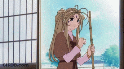 A Girl Is Standing In Front Of A Window Holding A Bamboo Pole . GIF