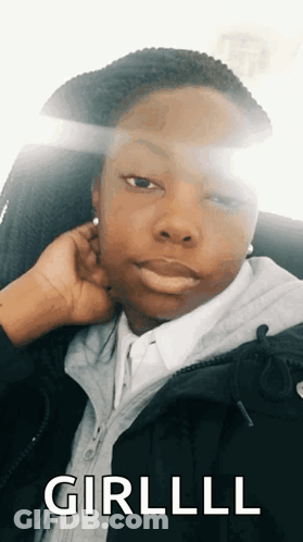 A Girl Is Taking A Picture Of Herself With The Words Girllll Written On The Bottom GIF