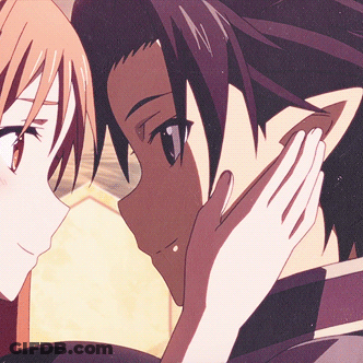 A Girl Is Touching A Man 'S Face In A Cartoon GIF