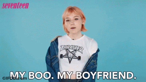A Girl Is Wearing A Thrasher Shirt And Says My Boo My Boyfriend GIF