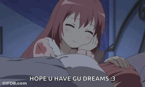 A Girl Laying In Bed With The Words Hope U Have Gu Dreams 3 GIF