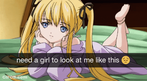 A Girl Laying On A Bed With The Words Need A Girl To Look At Me Like This On The Bottom GIF