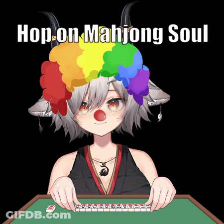A Girl Playing Mahjong With A Clown Hat On Her Head GIF