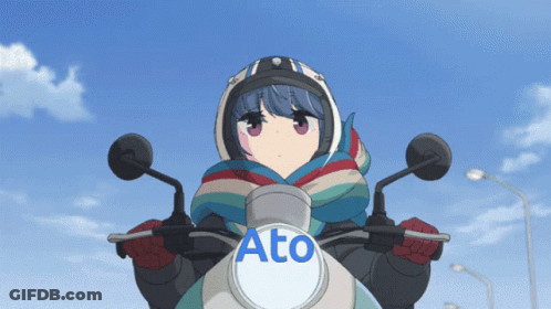 A Girl Riding A Motorcycle With The Word Ato On It GIF