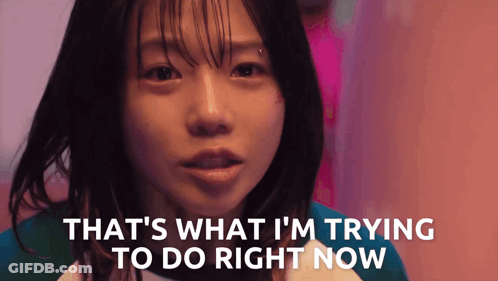 A Girl Says " That 'S What I 'M Trying To Do Right Now " In Front Of A Pink Background GIF