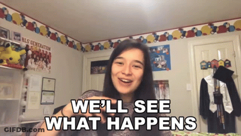 A Girl Says We 'Ll See What Happens In Front Of A Wall With Balloons GIF