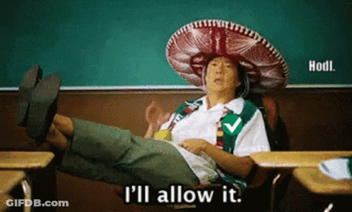 A Girl Scout Wearing A Sombrero Is Sitting At A Desk With Her Legs Crossed And Says I 'Ll Allow It GIF