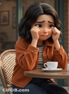A Girl Sitting At A Table With A Cup Of Coffee GIF