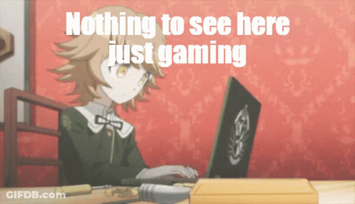 A Girl Sitting In Front Of A Laptop With The Words Nothing To See Here Just Gaming GIF