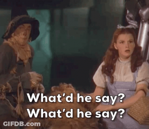 A Girl Sitting Next To A Scarecrow With The Words What 'D He Say What 'D He Say GIF