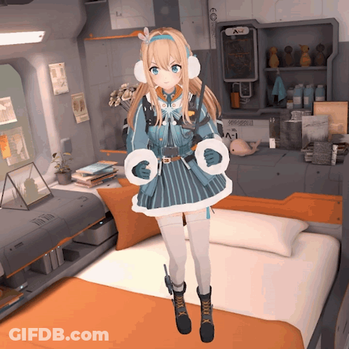 A Girl Standing In A Room With A Sign That Says A-I On It GIF