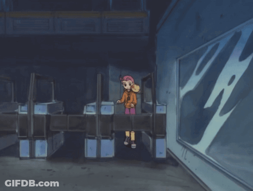 A Girl Standing In Front Of A Sign That Says " A " On It GIF