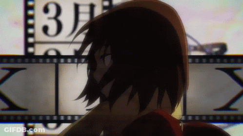 A Girl Stands In Front Of A Film Strip With The Number 3 On It GIF