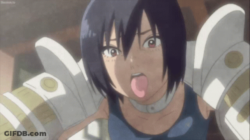 A Girl Sticking Her Tongue Out While Wearing A Blue Tank Top GIF