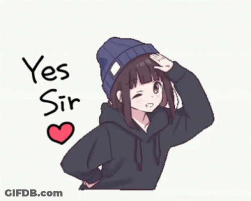 A Girl Wearing A Beanie And A Hoodie Says Yes Sir With A Heart GIF