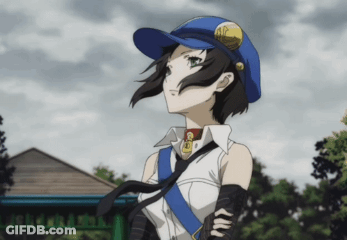 A Girl Wearing A Blue Hat And A White Shirt Has The Letter D On Her Neck GIF