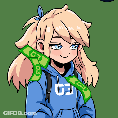 A Girl Wearing A Blue Hoodie With G3 On The Front GIF