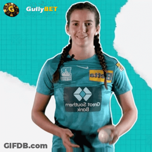 A Girl Wearing A Blue Shirt That Says Gully Bet GIF