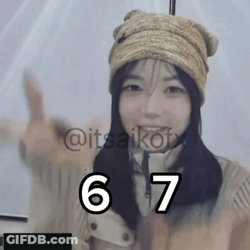 A Girl Wearing A Hat And A Jacket Has The Number 6 And 7 Written On Her Face GIF