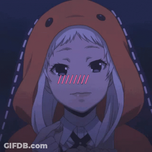 A Girl Wearing A Hooded Hat Is Smiling And Holding A Bowl Of Food GIF