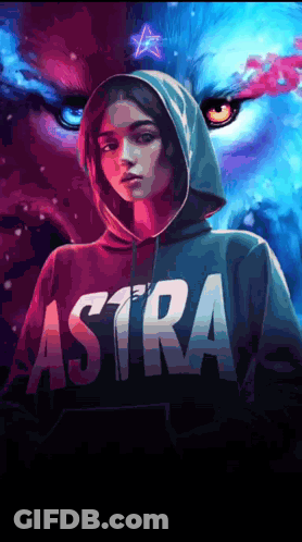 A Girl Wearing A Hoodie That Says Astra On It GIF