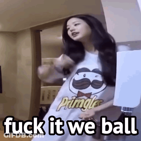 A Girl Wearing A Pringles Shirt Is Dancing GIF