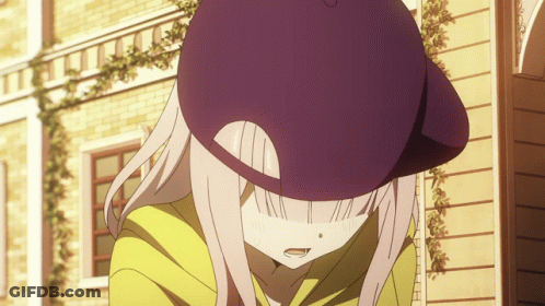 A Girl Wearing A Purple Hat And A Yellow Shirt GIF