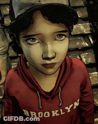 A Girl Wearing A Red Brooklyn Sweatshirt Looks Sad GIF